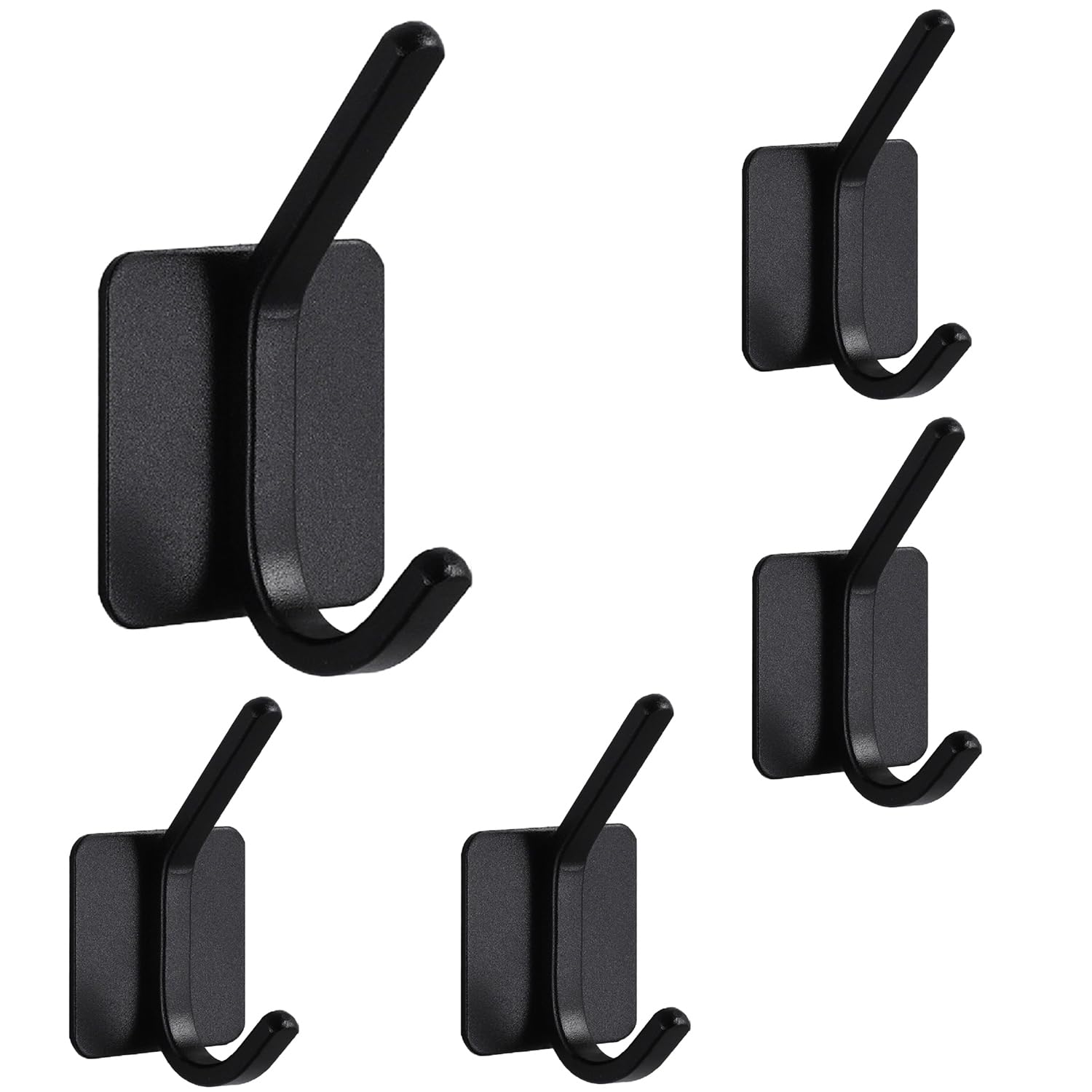 JIALTO 5 PCS Self-Adhesive Hooks for Wall Without Drilling | Heavy-Duty Wall Hangings | Waterproof & Drill-Free - Strong Towel, Coat Hooks for Bathroom (matt Dual Hook)