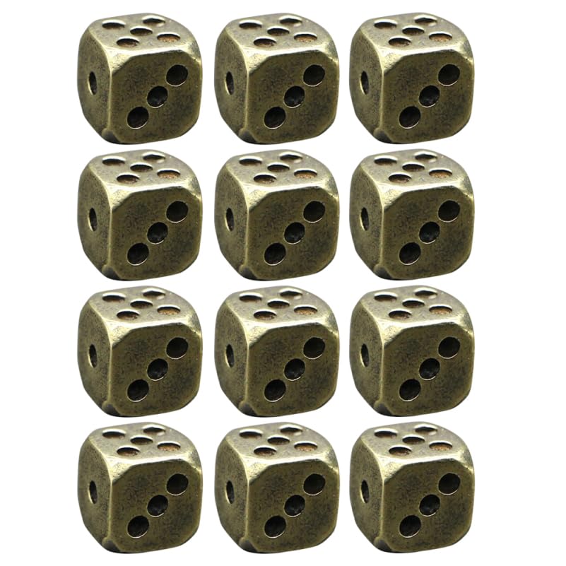 Didiseaon 12pcs Antique Brass Dice Set 6-sided Game Dice with Rounded Edges for Board Games and Poker Unique for Home Decor and Card Gaming Accessories