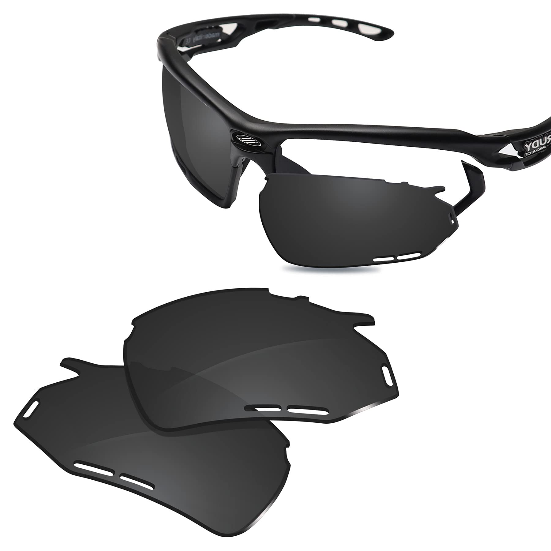 Glintbay 100% Precise-Fit Replacement Sunglass Lenses for Rudy Project Fotonyk - Polarized Advanced Black