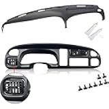 Dash & Bezel Cover Compatible with 1998-2002 Dodge Ram 1500 2500 3500 Trucks Black Dash Pad Cap Bezel W/Vents & Grey Dashboard Overlay Cover Instrument (You Will Receive 2 Packages)