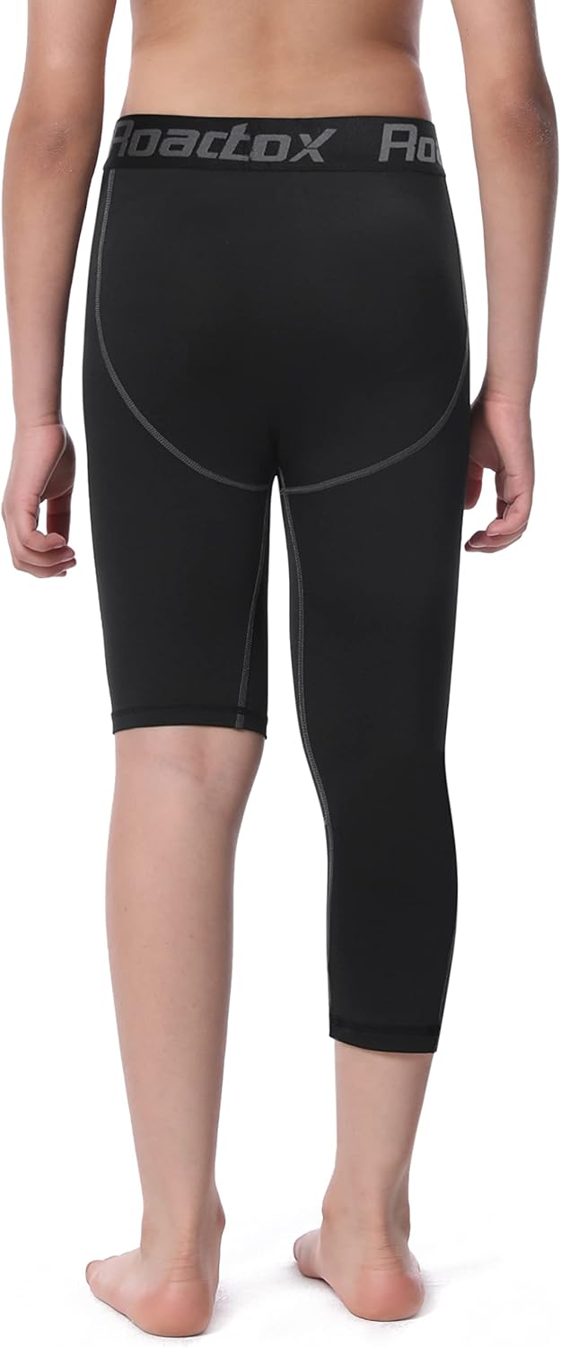 Roadbox Boys One Leg Compression Pants, 2Pack 3/4 Athletic Basketball Leggings, Youth Sports Baselayer Tights - Image 4