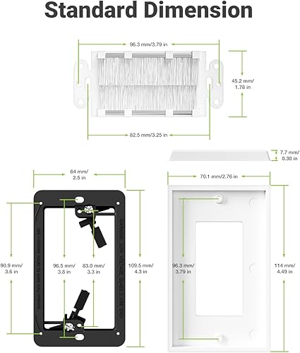 Miniatura 3 de Placa de pared de cepillo con soporte de montaje, cubierta decorativa para cables de bajo voltaje, cable oculto de una sola banda para sistema de