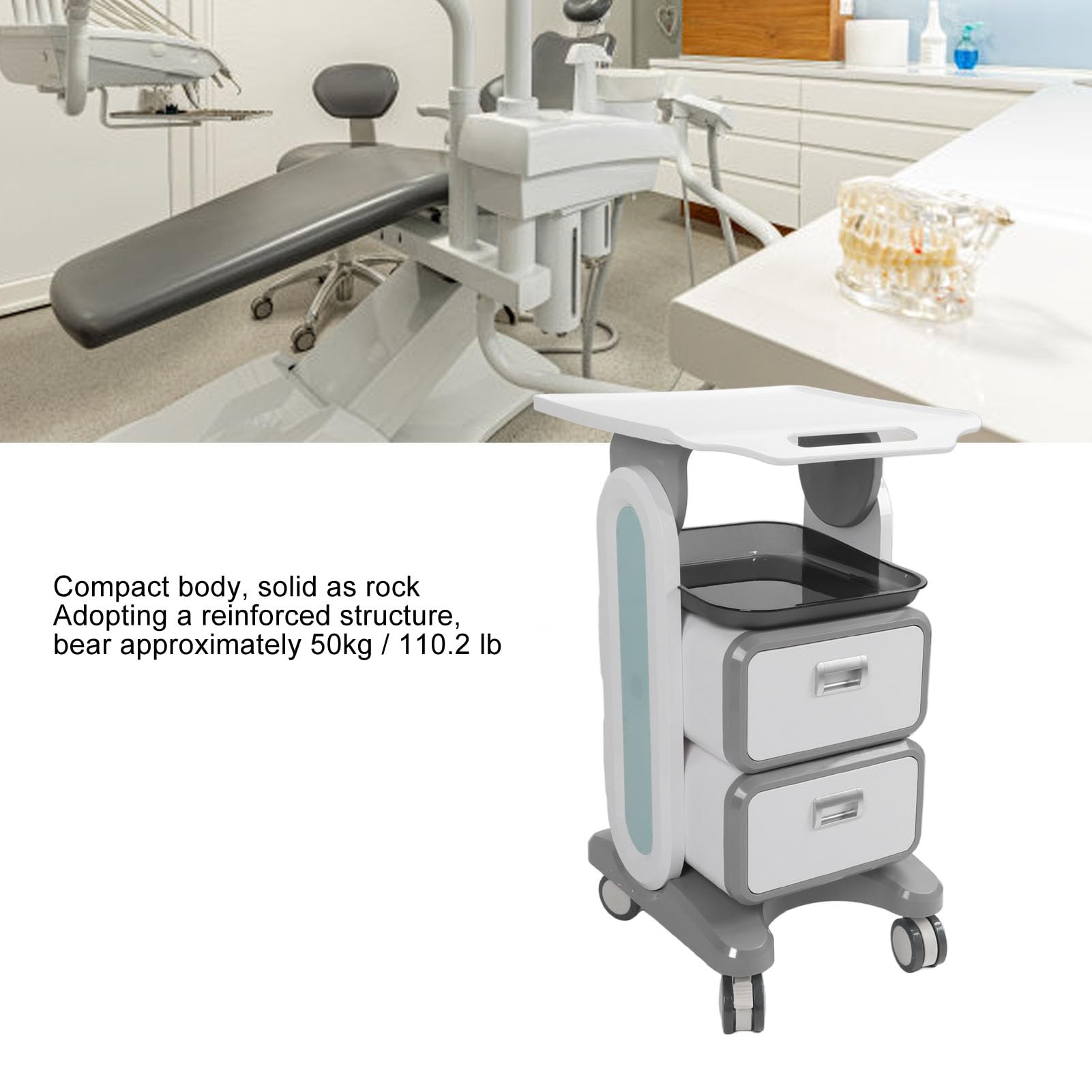 Carrello Medico Mobile con Doppi Cassetti, capacità di Carico di 50 Kg, Design Ergonomico, Ampio Spazio di Archiviazione, per Clinica del Salone di Bellezza