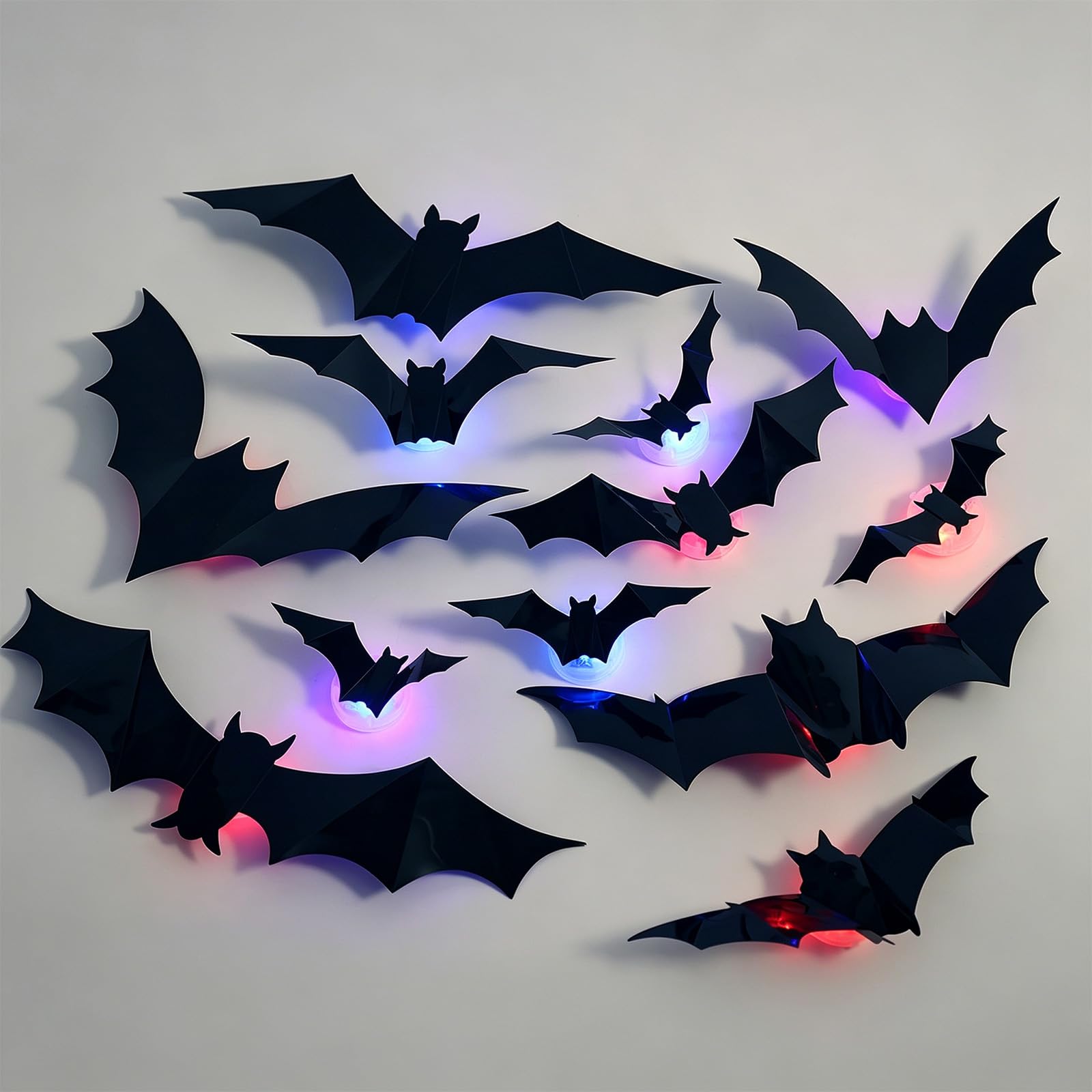 BTFO 12 Halloween Bat Wall Decor, Glowing 3D Lighted Bat Window Sticker