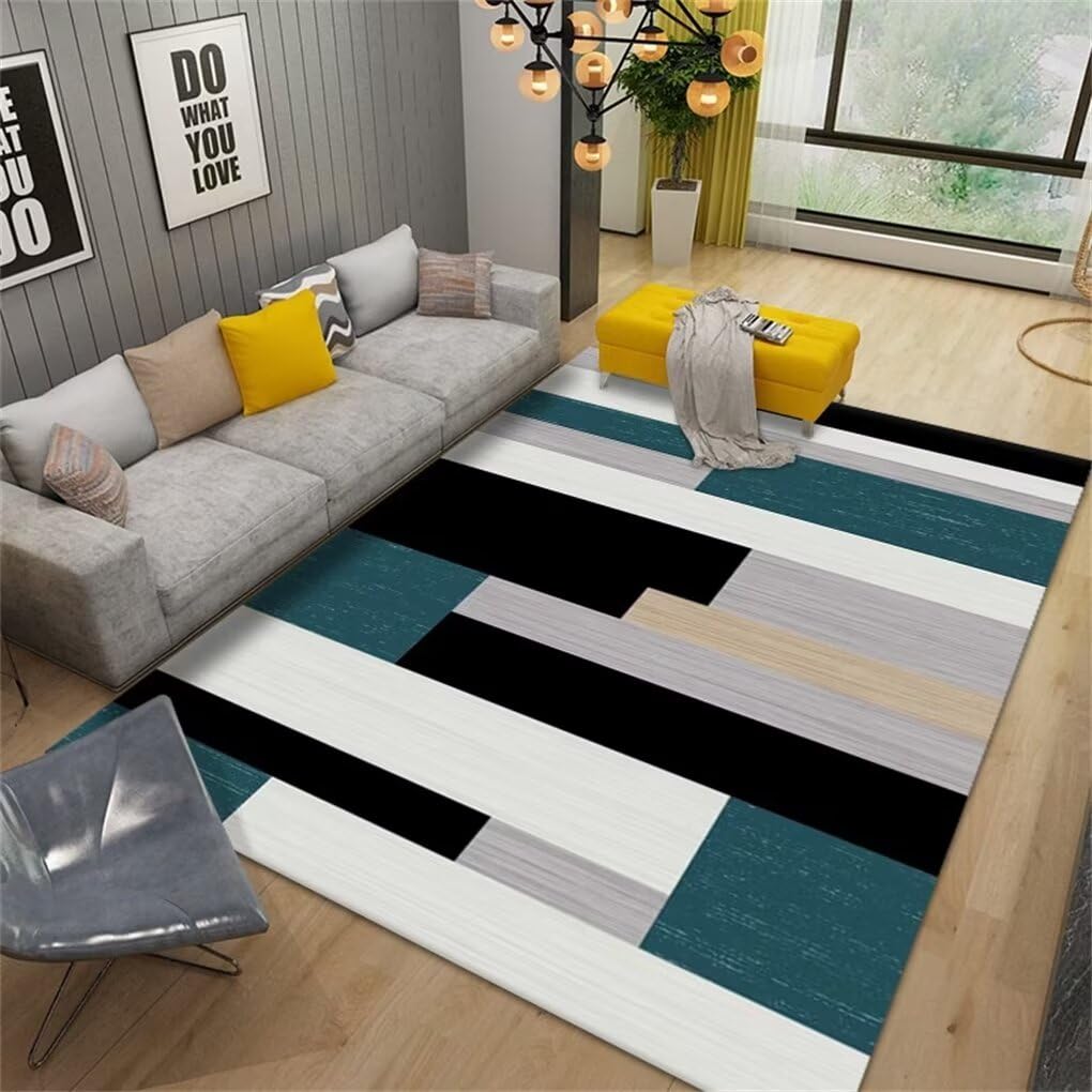 Grand tapis enfant bleu et gris 300x400 cm motif géométrique pour chambre