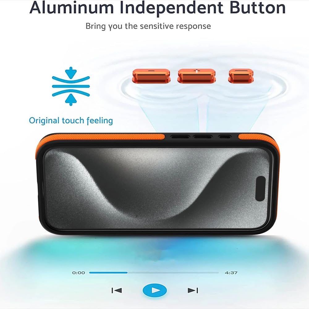 Coque pour iPhone 15 14 13 12 Pro Max 15 14 Plus Support de caméra en métal Protection en Silicone Housse de téléphone Coque Rigide, Orange, pour iPhone 15 Pro Max