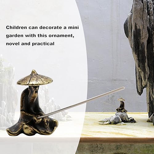 Miniatura 5 de MDEOOSKY Juego de 2 piezas de decoración de jardín en miniatura, figuras de pescador de cobre, modelos de pesca Kiang Taigong, lodo chino sentado