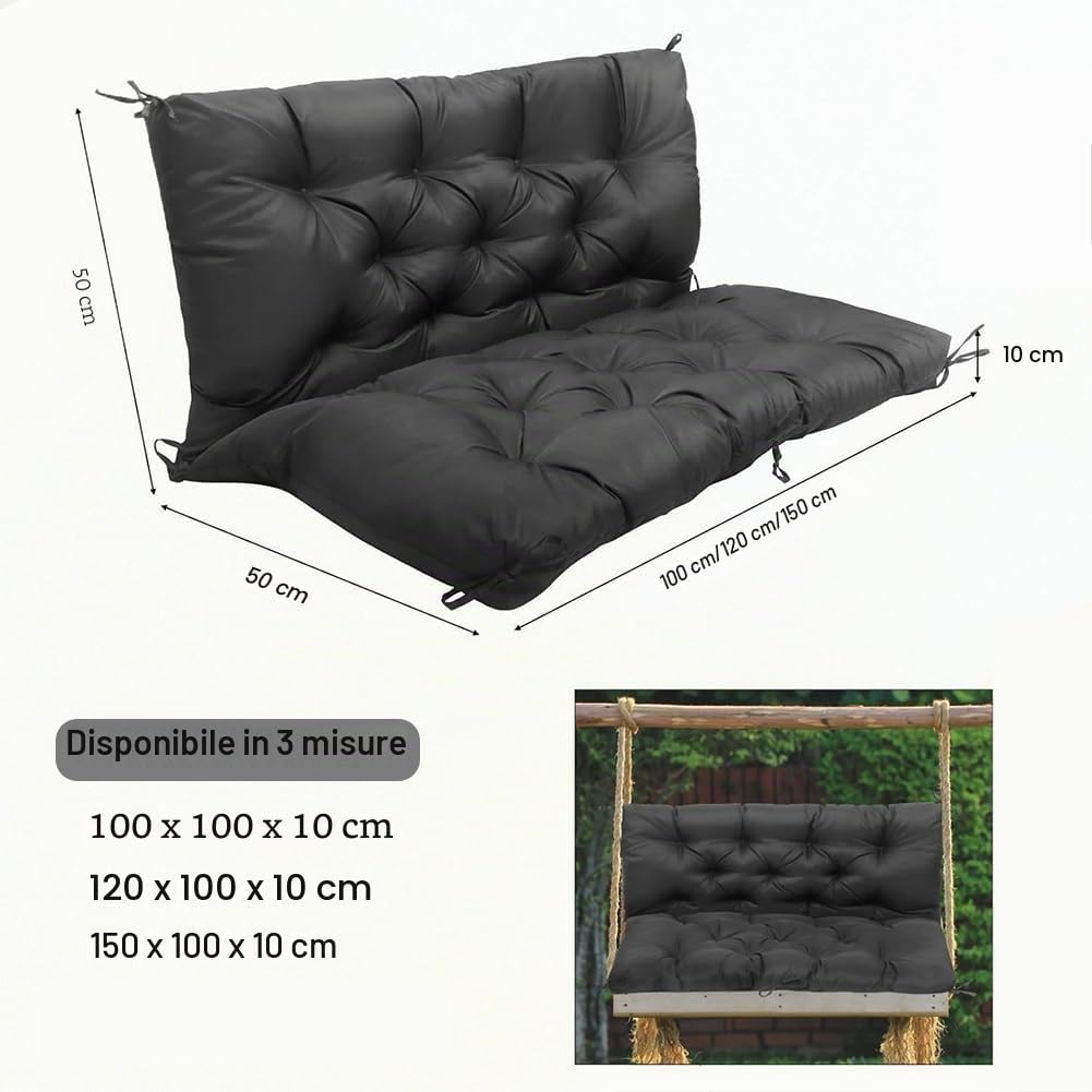 Cuscini per Dondolo a 2/3/4 Posti Impermeabili, Cuscino per Panca da Giardino Con Schienale e Lacci, Cuscino per Sedia a Dondolo Cuscino di Ricambio per Dondolo da Giardino,Dark grey,150x100x10cm