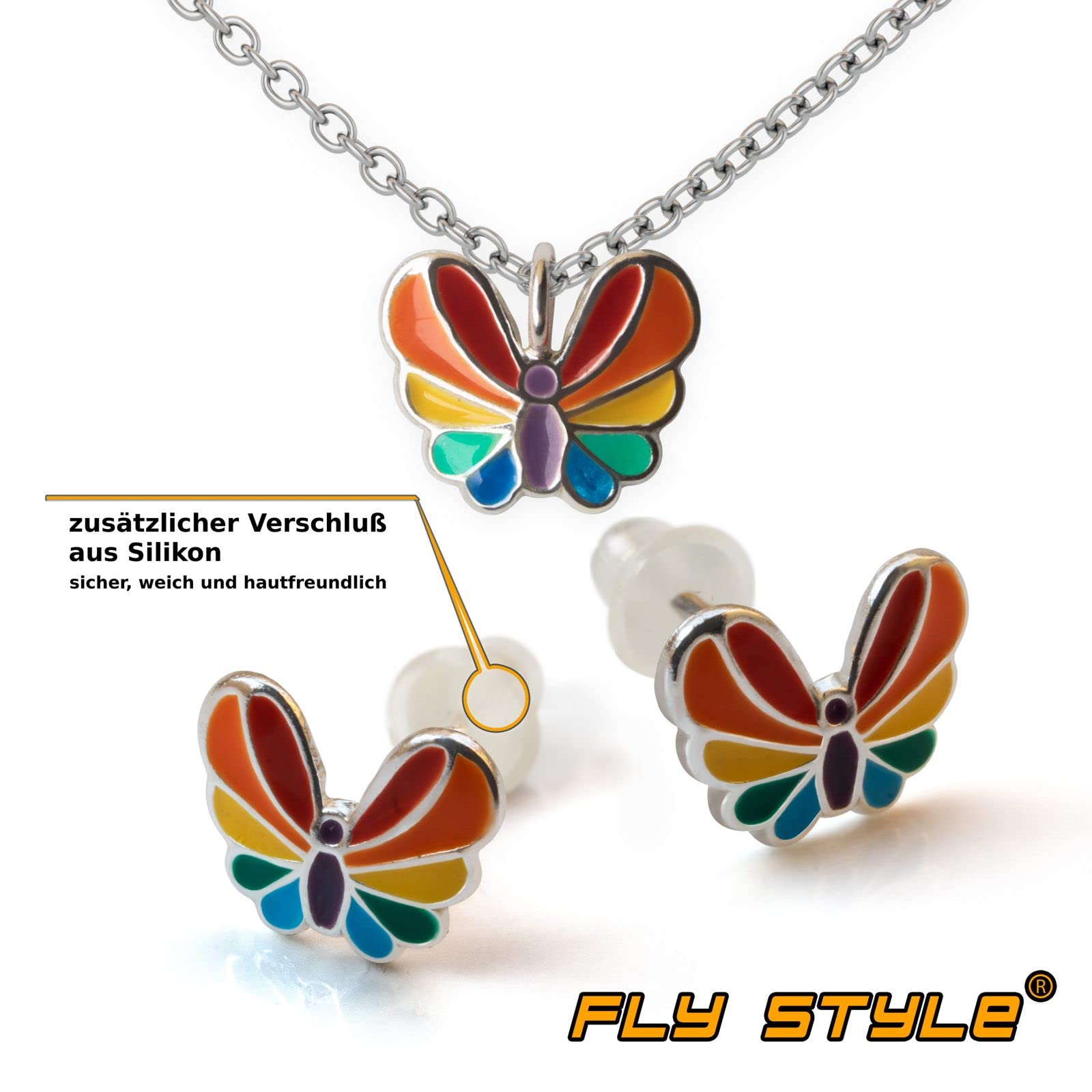 Fly Style Schmetterling Regenbogen Ohrringe Silber 925 für Kinder - Mädchen Ohrringe/Damen