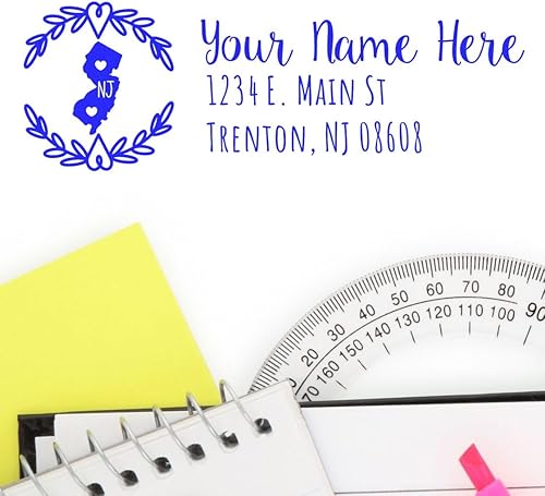 Miniatura 194 de State Love - Sello de dirección autoentintado para Texas, caja rosa, púrpura o negra, impresiones limpias y nítidas, diseño rectangular, tamaño 7/8