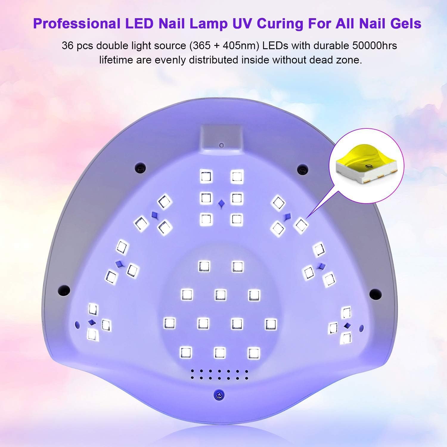 SQUADO Lampada UV LED per Unghie, 54W, Display Digitale, 4 Timer, Lampada Unghie Professionale per Manicure e Pedicure, Sensore Automatico, Bianco