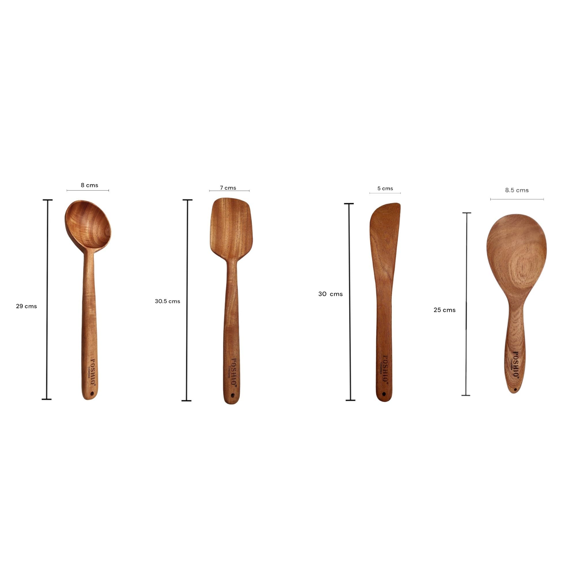 POSHIO® Wooden Spatulas Set for Kitchen | Neem Wood Turner/Spatula/Ladle for Cooking & Serving | Kitchen Tools | Natural Neem Wood Spatulas