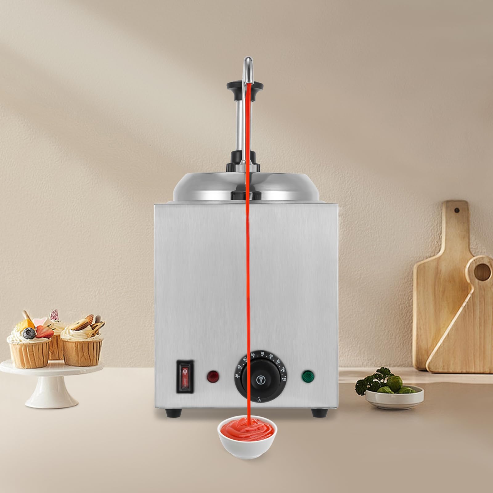 Dispenser per salse in acciaio inox, color argento, con coperchio in acciaio inox, per ristoranti rapidi, snack bar, 20,5 x 20,5 x 41 cm