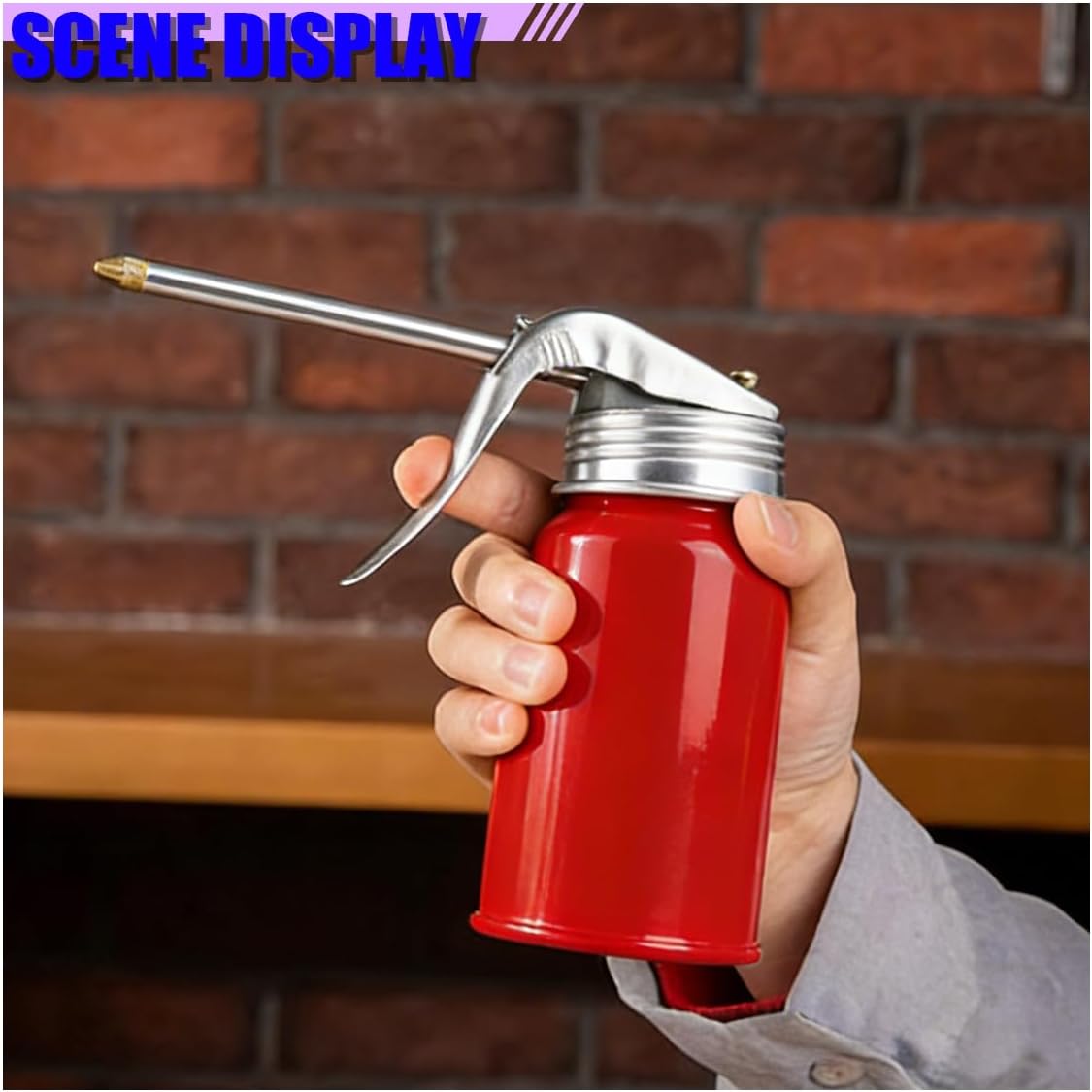 2PCS Oil Can Pump Oiler, 200ml Metal Manual Engine Oil Dispenser with Rigid Spout, Portable Gun Oiler Spray Can, Universal Squirt Can Accessories for Cars, Motorcycles Applications (Red)