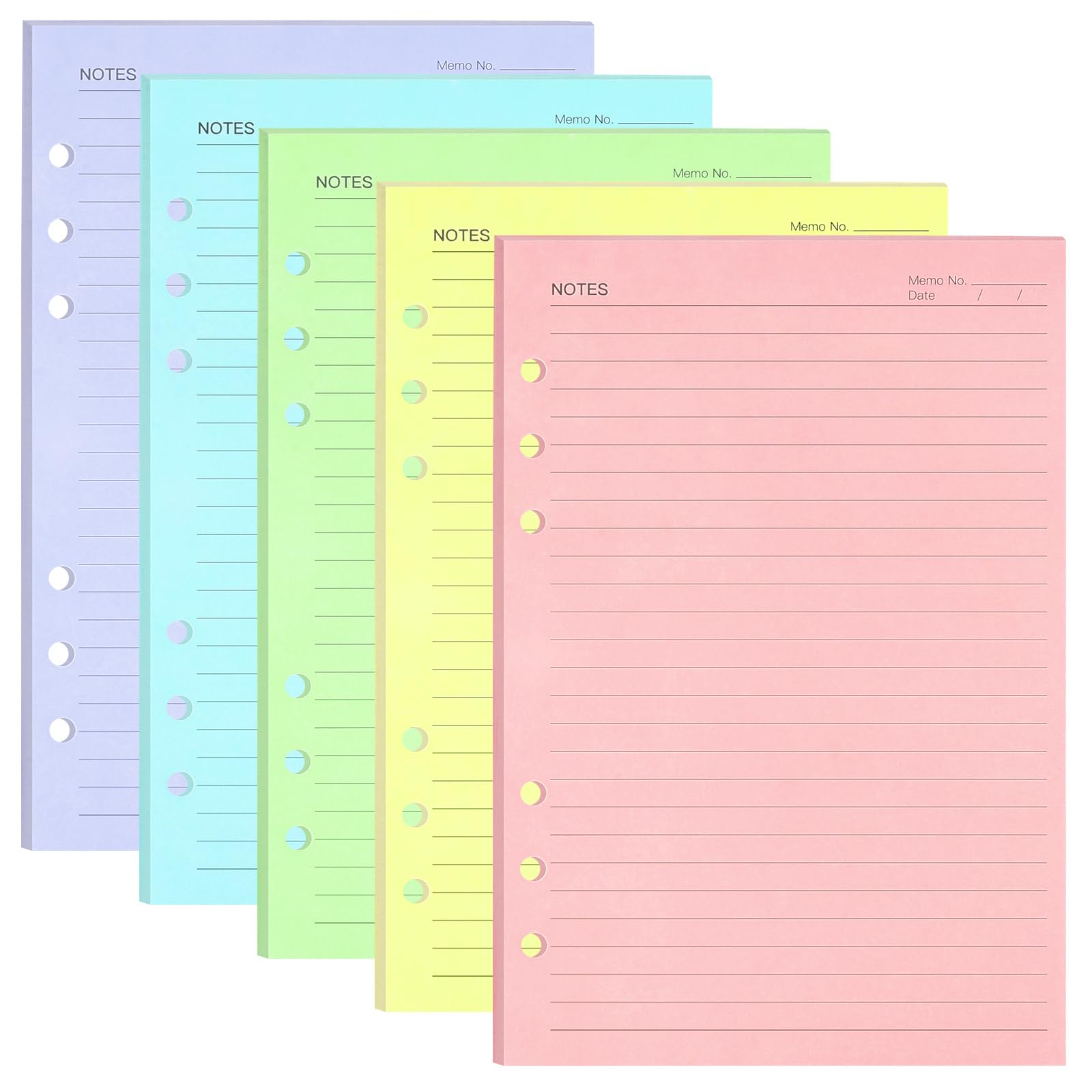 Recharge de papier A5 ligné coloré pour carnet de notes 6 anneaux 150 feuilles OMEYA