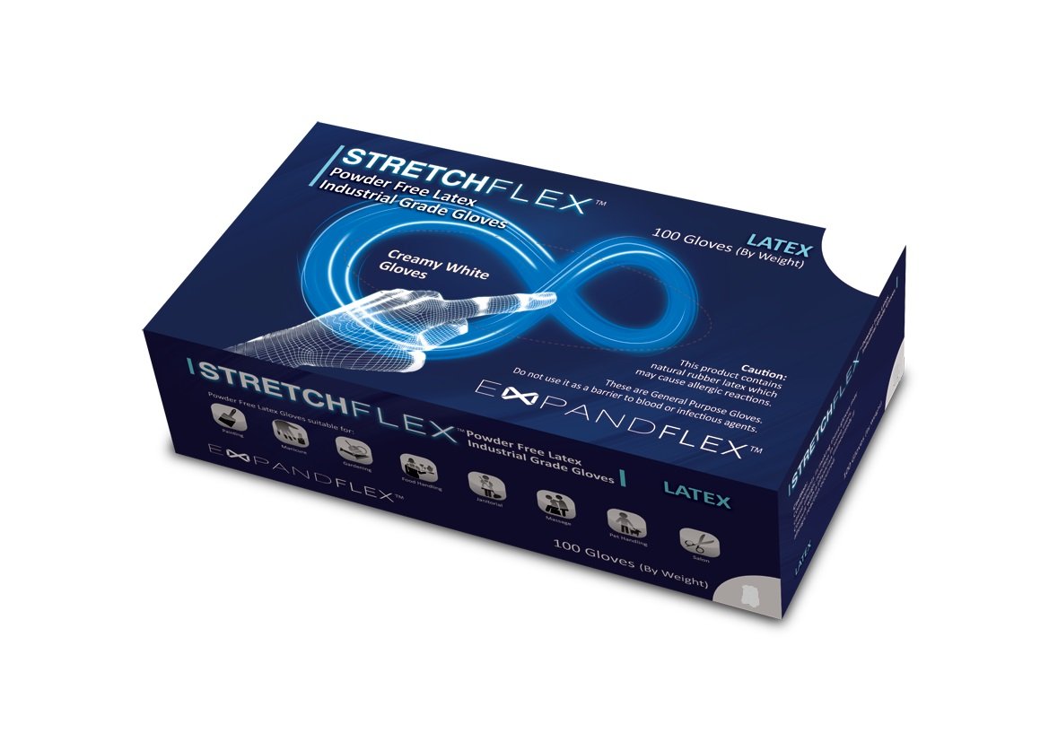 StretchFlex STR102 Disposable Latex Glove, Powder Free, 9.5" Length, 5 mil, Small, Natural