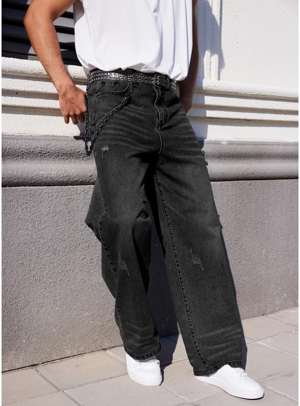 Men's JNCO Baggy Jeans Y2K Vintage Ripped Wide Leg Distressed Denim Pants Skater Jean Hip Hop Streetwear Loose Fit - Image 5