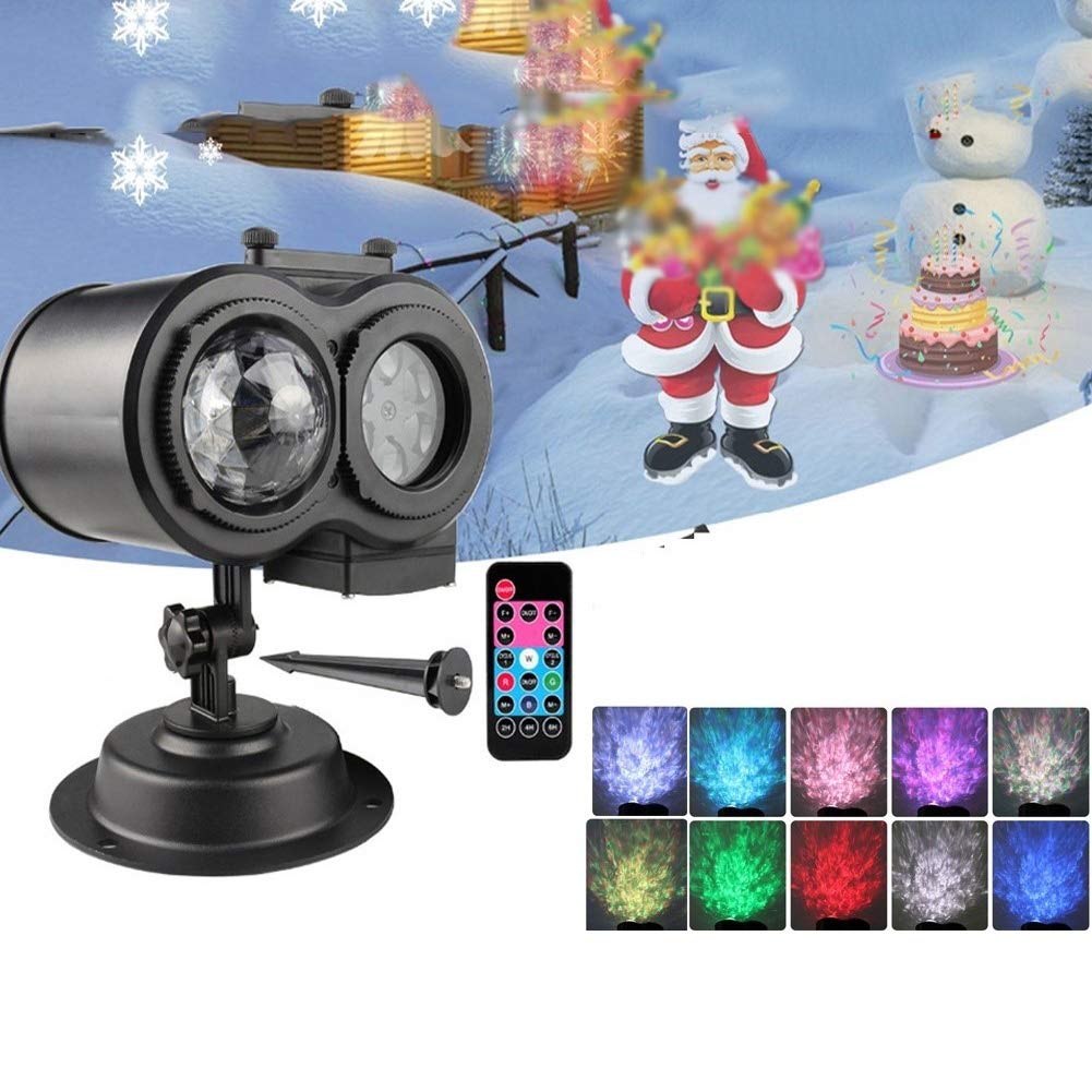 Proiettore di luci natalizie con telecomando, luci LED 2 in 1, per decorazioni interne/esterne, impermeabile, con 16 diapositive e 10 colori