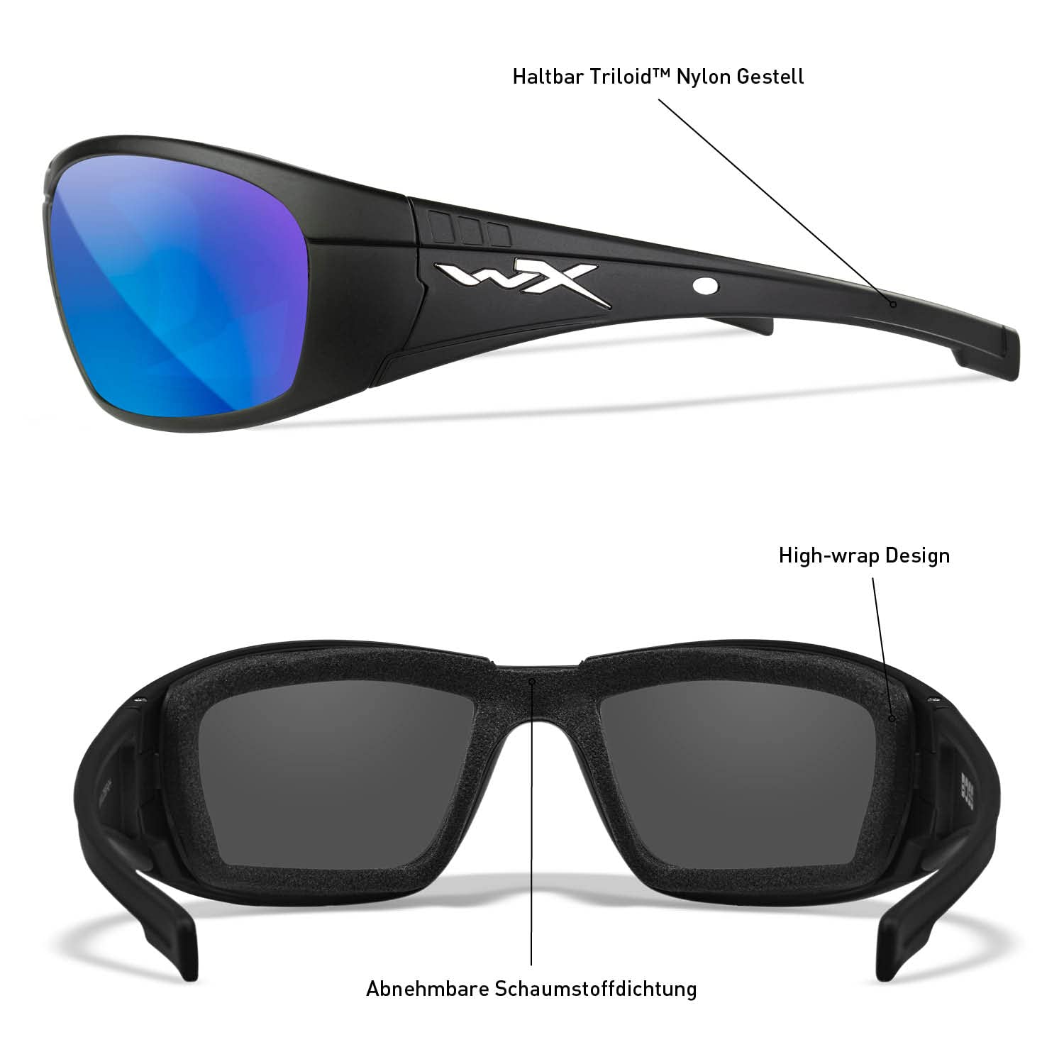 Wiley X │ WX Boss | Sonnenbrille Herren | Sonnenbrille Herren Polarisiert │ Sportbrille Polarisiert | 100% UVA/UVB-Schutz | Ideal bei Outdoor-Aktivitäten | Fahrradbrille Wandern Sport