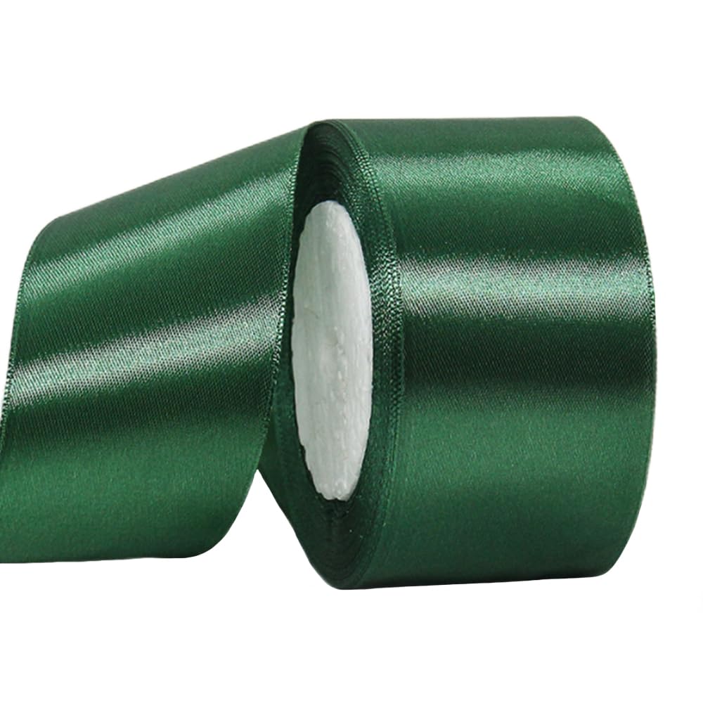 Wide Dark Green Satin Ribbon 50mm (1.9 Inch) for Gift Wrapping Crafting, Christmas, Wedding Car, Hair Bows, Bouquets, Party