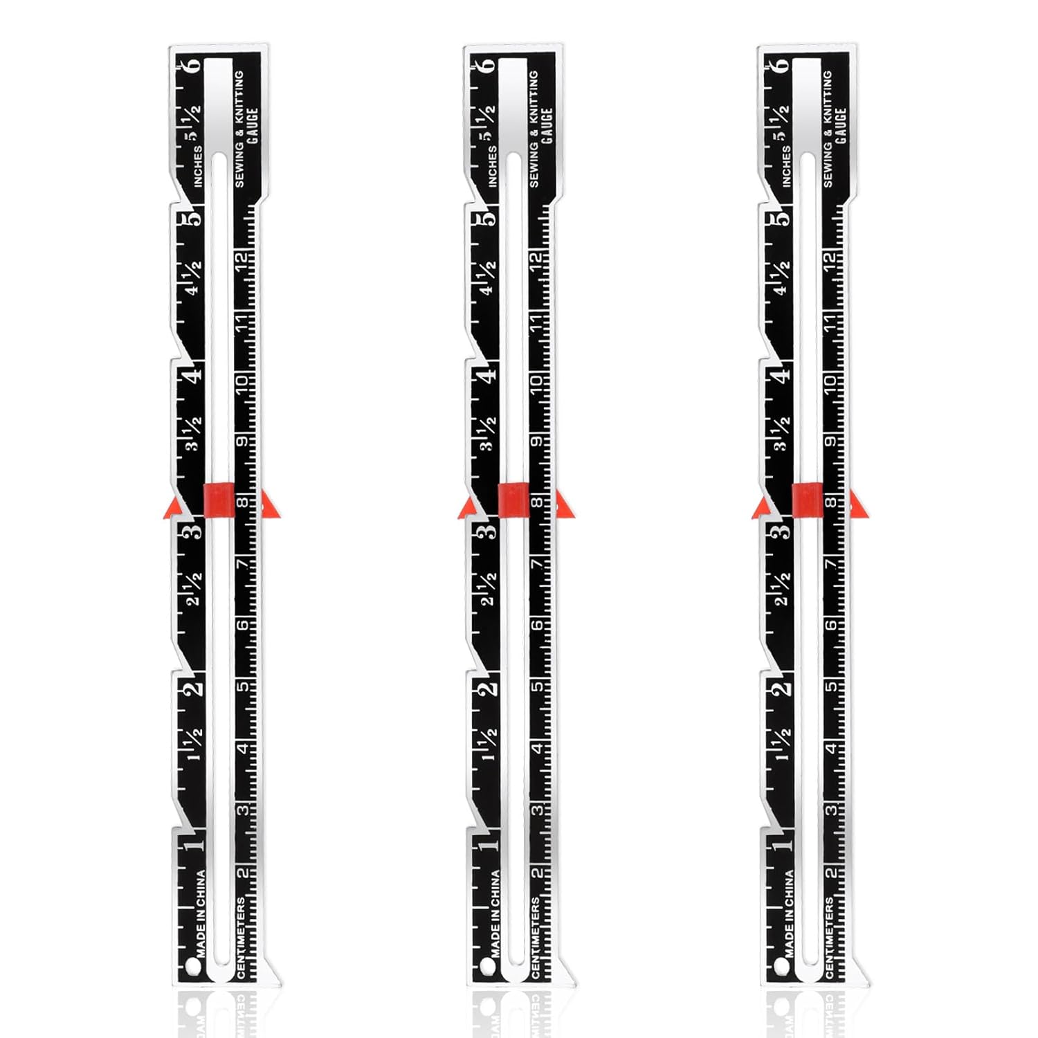 3-Pack Aluminum Sliding Gauge Sewing Ruler - Precise Black Metal Seam Guide for Quilting, Hemming, Knitting & Crafting Beginners