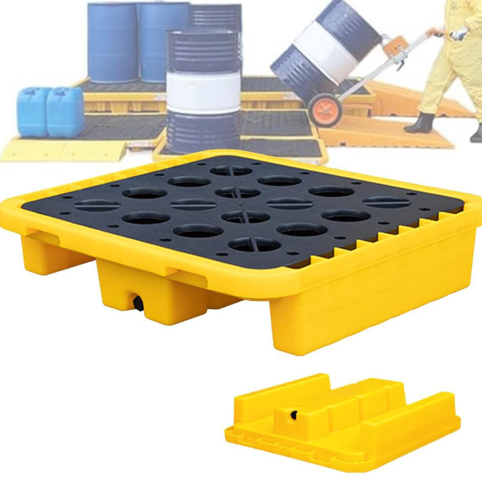 QUSYZD Spill Containment Platform with Drain and Forklift Pockets - Stackable Modular Tray for Ton Barrel - Leak-Proof Base,72 * 72 * 16cm