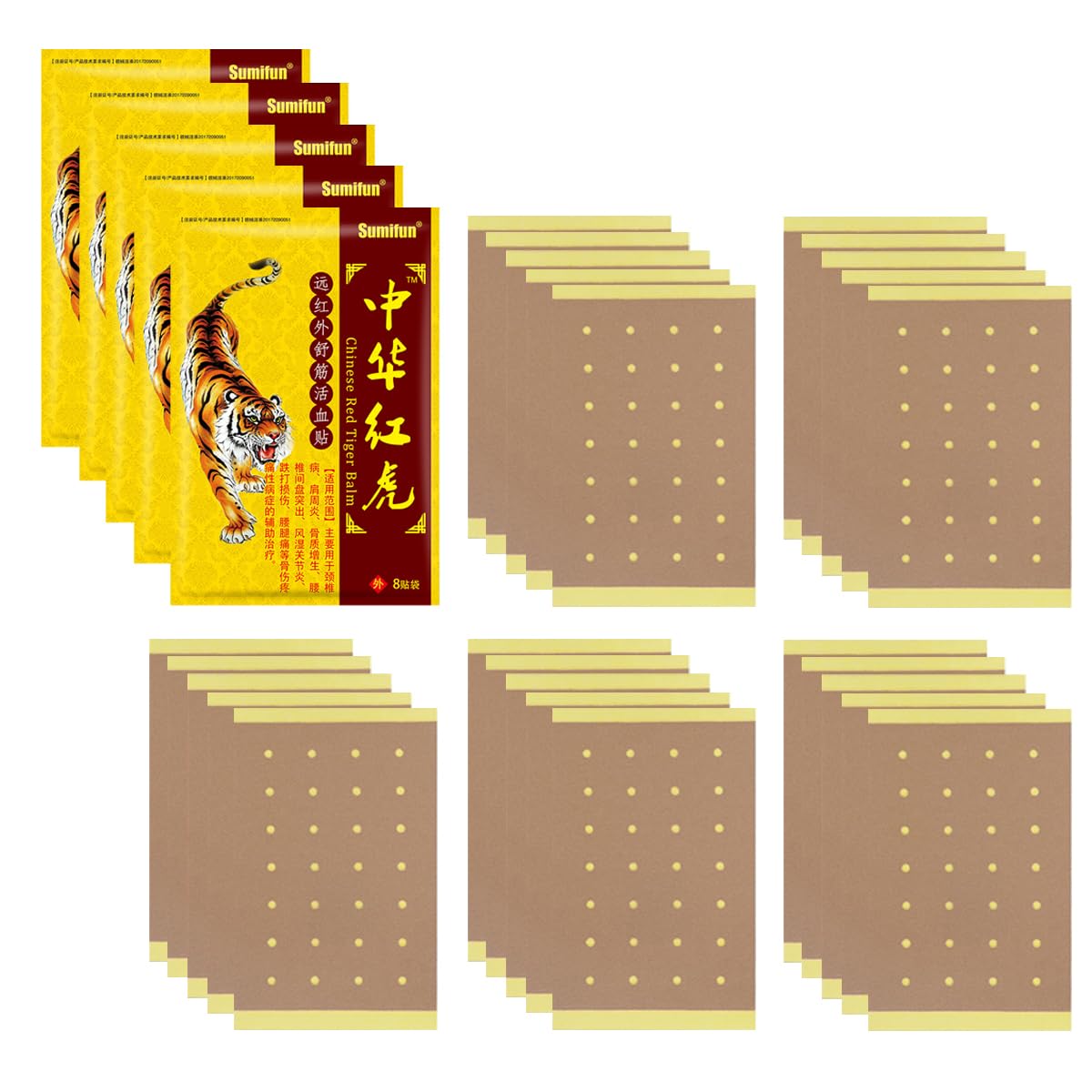 Reppkyh 40 Pads Tiger Back Pain Patches - Chinese Red Tiger Back Patch, Hot Patch Tiger Chinese for Muscle