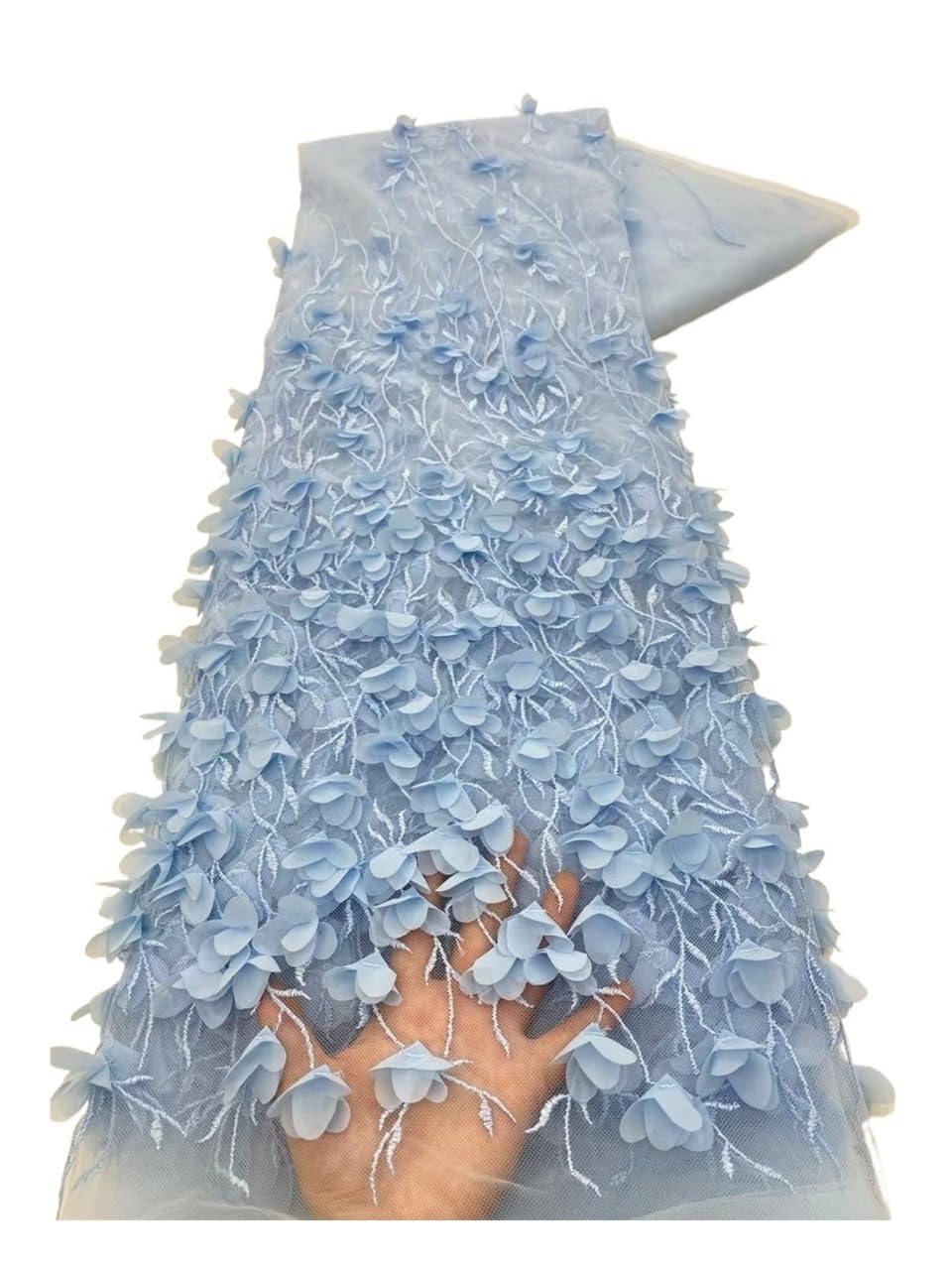 Malla cuentas para vestidos de novia y encaje floral 3D celeste por yardas 2