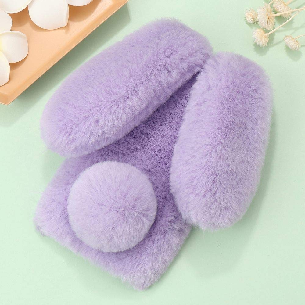 Plush Cover for Samsung Galaxy S8 Case LAPOPNUT Cute Bunny Ears Case Luxury Winter Soft Warm Cover Fluffy Furry Rabbit Shockproof Back Bumper with Chic Bling Crystal Diamond-Purple