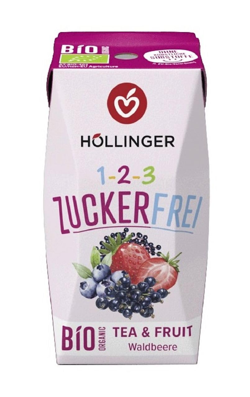 Höllinger Bio Zuckerfreier Tee und Frucht Getränk,Waldbeere, 3x200ml, Vegan