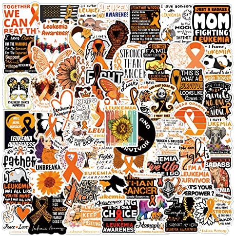 63 PCS Leukemia Cancer Awareness Aesthetic Vinyl Colorful Waterproof Stickers for Water Bottle Laptop Bumper Car Guitar for Kids Teens Adults for Birthday Party Christmas Halloween Decorative Supplies