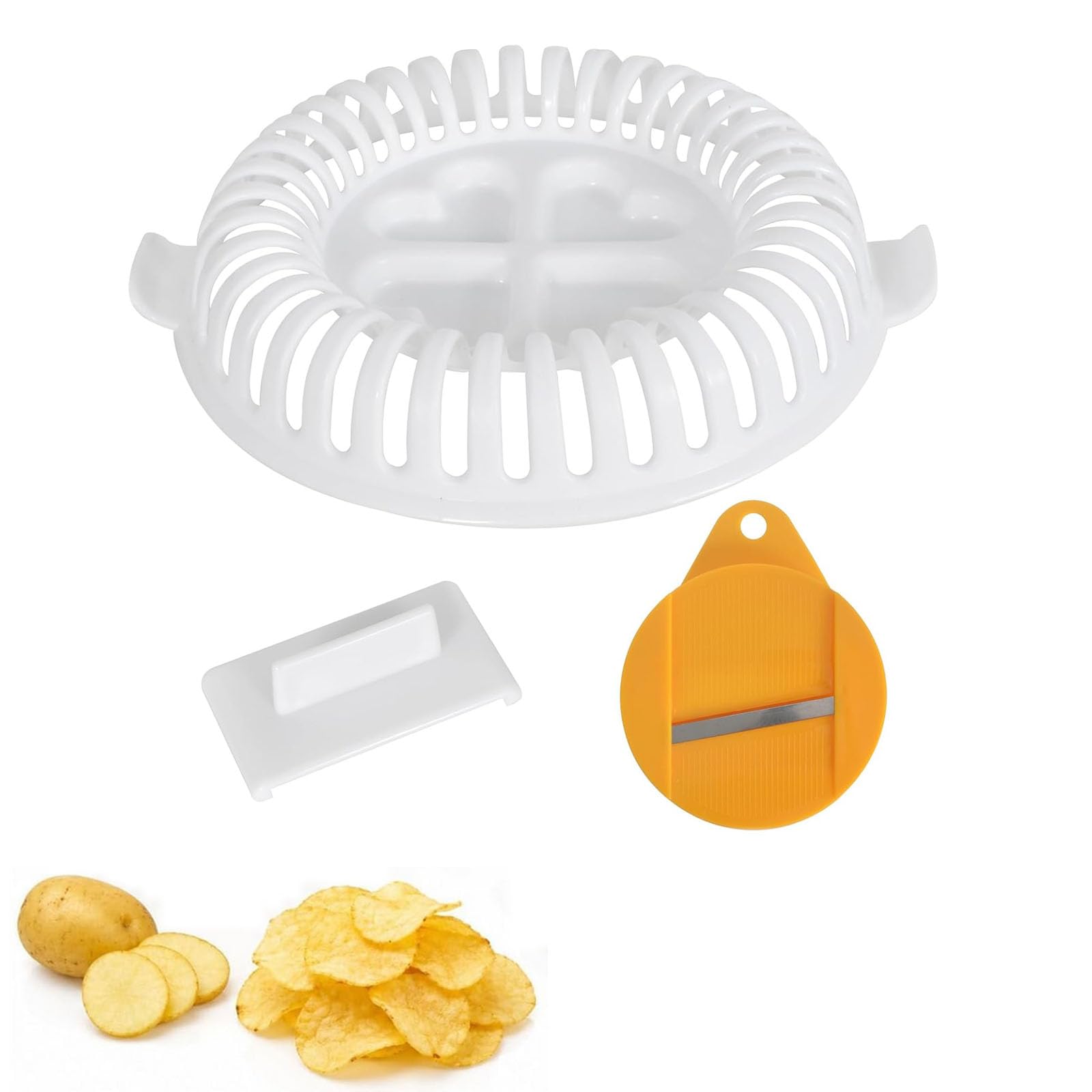 DIY Microwave Potato Chips Maker With Slicer Bowl Set For Oil-Free Chips,Baking Potatoes,Heat-Resistant Microwave Oven Potato Chip Baking Tray, Oven Baked Crisps Maker,For Potato Carrots,Snack