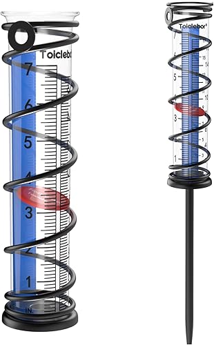 Miniatura 6 de Toiclebor Medidor de lluvia de 7 pulgadas de capacidad para exteriores, medidor de lluvia de vidrio desmontable con estaca de metal, estaca colgante