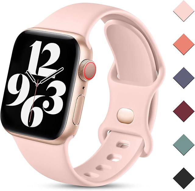 Charlam Compatible with Apple Watch Strap 38mm 40mm 41mm for Women Men, Sport Band Soft Silicone Replacement Straps Compatible with iWatch SE Series 8 7 6 5 4 3 2 1, 38mm/40mm/41mm, Sand Pink