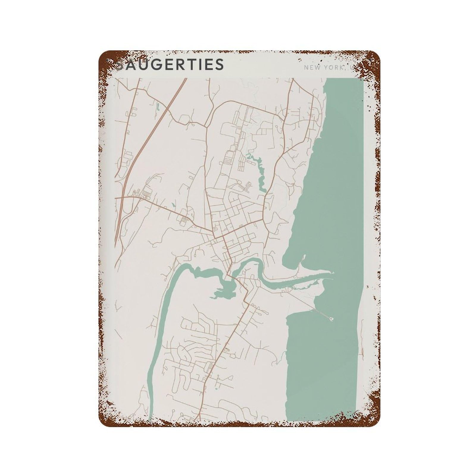 xiaoxiaoshen Saugerties Map New York Travel Gift Scandi Wall Decor Art Metal Tin Poster Modern Home Decor Art Home Bar Shop Decorations Vintage Sign 40x30cm