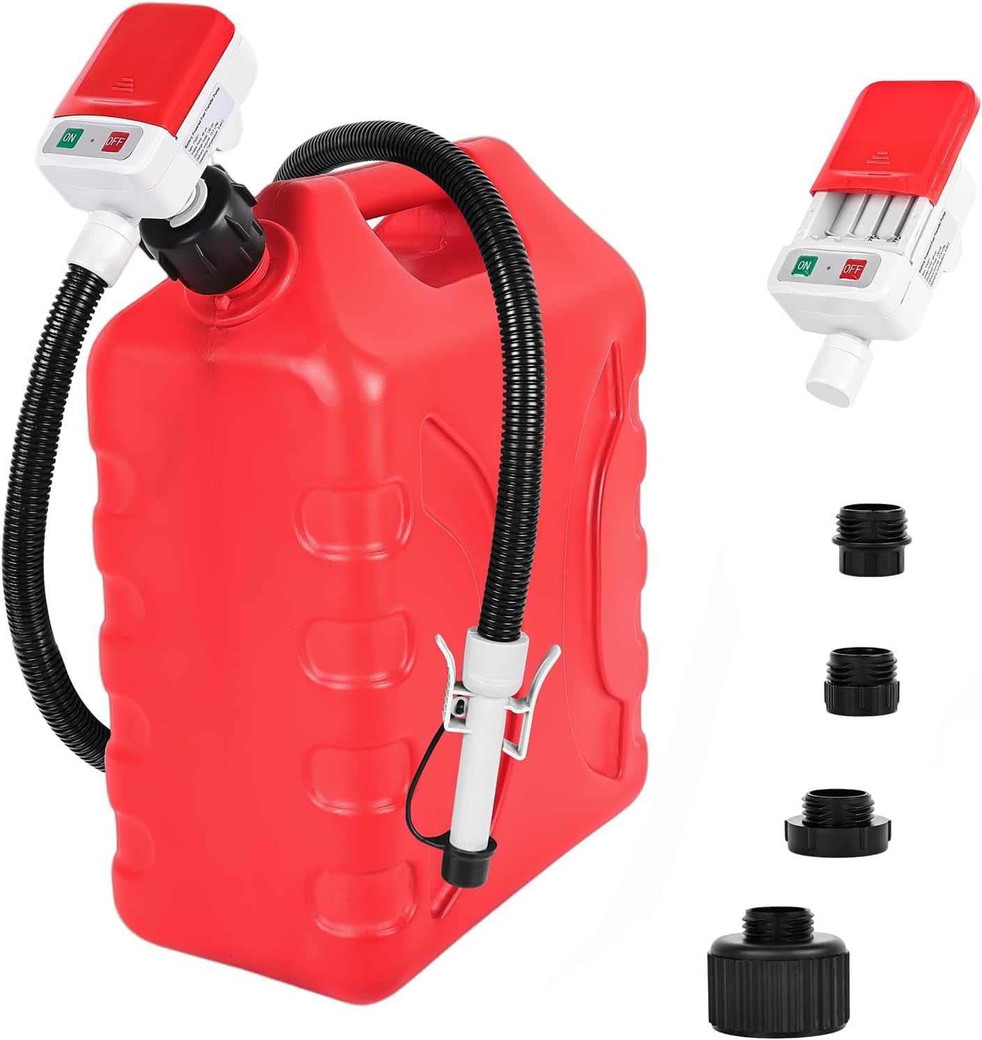innhom Kraftstoffpumpe Elektrisch, Effiziente und sichere Benzinpumpe Für Kanister Kanisterpumpe mit Überlaufschutzsensor - mit 4 Größenadaptern Schlauch 2.8 GPM für Traktor Generator
