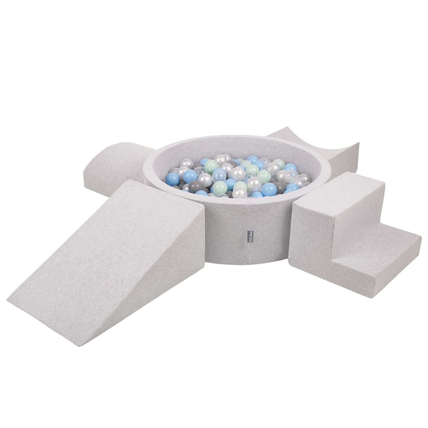 KiddyMoon Parque Infantil De Espuma con Rodondo Piscina De Bolas (200 Bolas) para Niños, Gris Claro:Perla/Gris/Transparente/Azul Clr/Menta