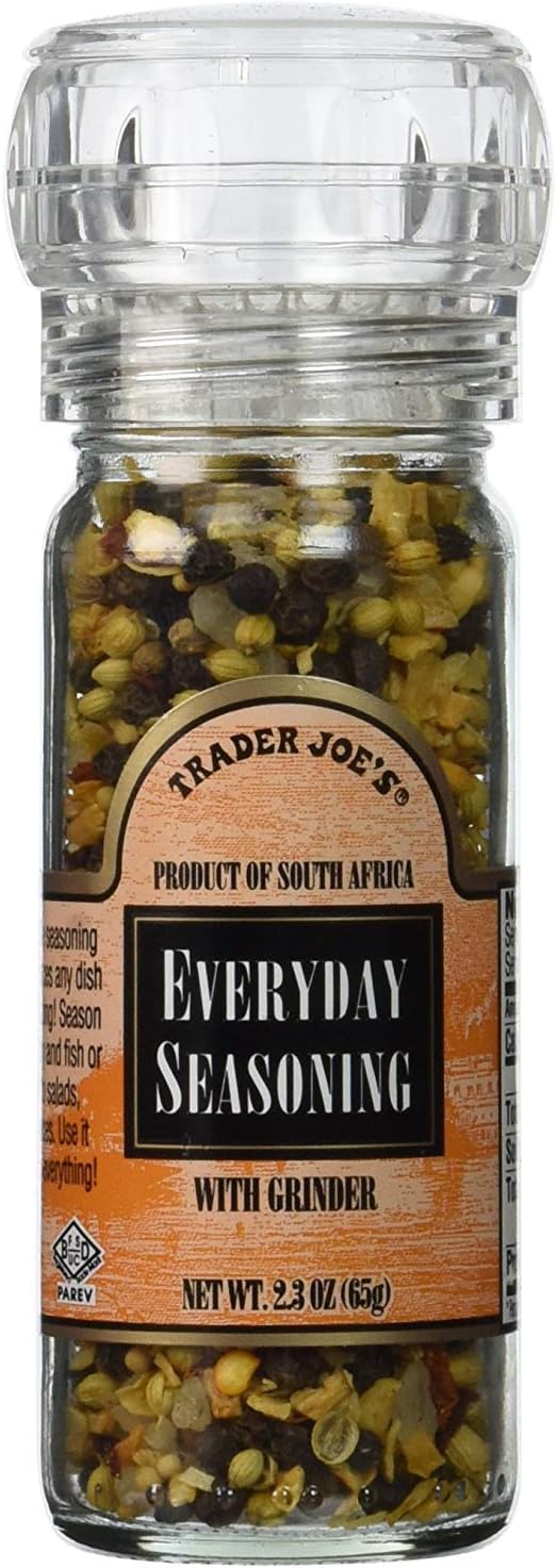 Trader Joe's Everyday Seasoning with Built in Grinder Use on Everything Everyday Sea Salt,mustard Seeds, Black Peppercorns,coriander,onion,garlic,paprika & Chili Pepper 2.3oz - PACK OF 3