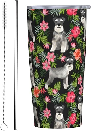 ASEELO Schnauzer - Vaso de acero inoxidable de 20 onzas con tapa y popote taza de café al vacío de doble pared vaso de café aislado para viaje