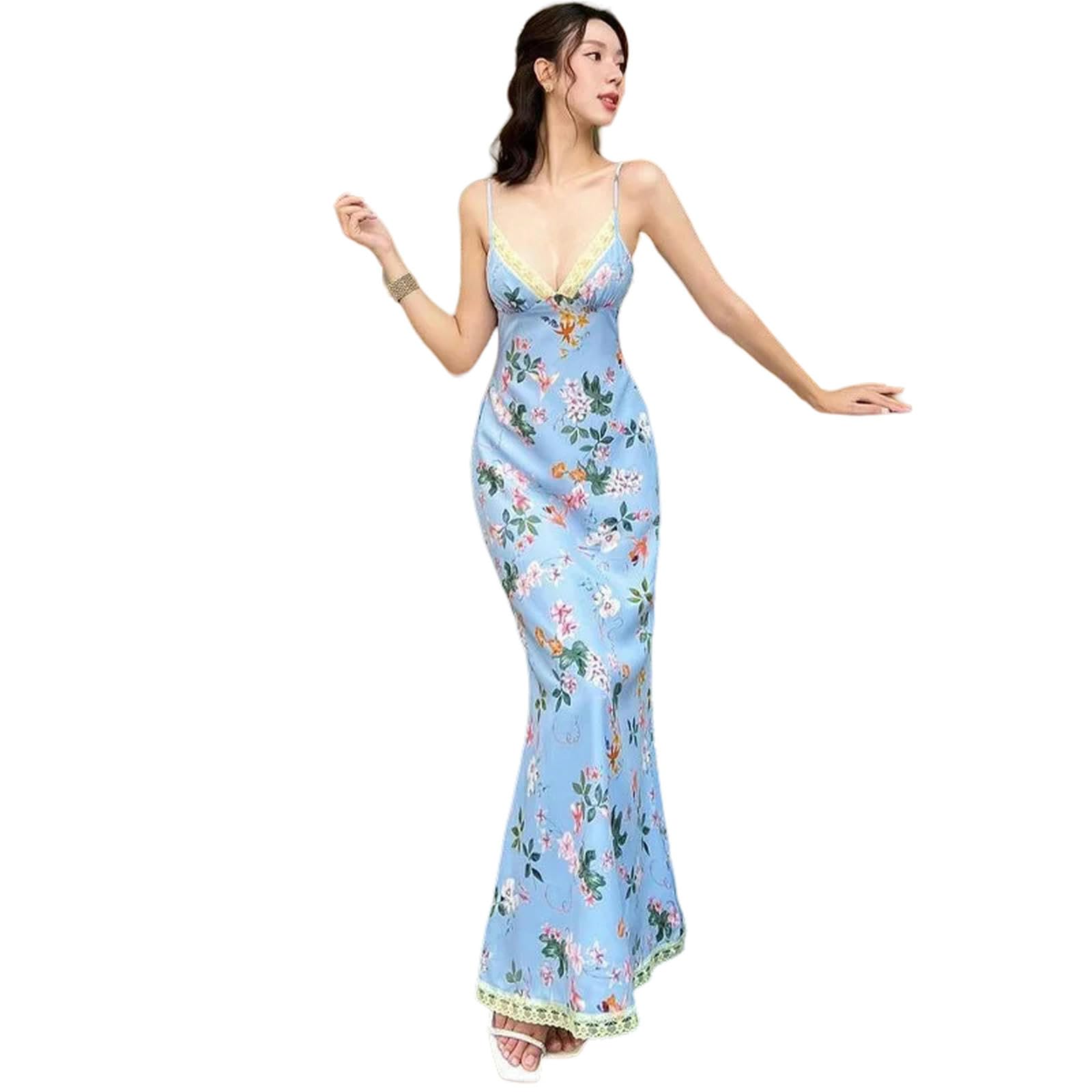 Gonne da Donna Abiti da Donna da Donna Abbigliamento da Donna Abbigliamento Estivo Stampa in Pizzo Senza Schienale Elegante Abito di Temperamento Slim Temperament
