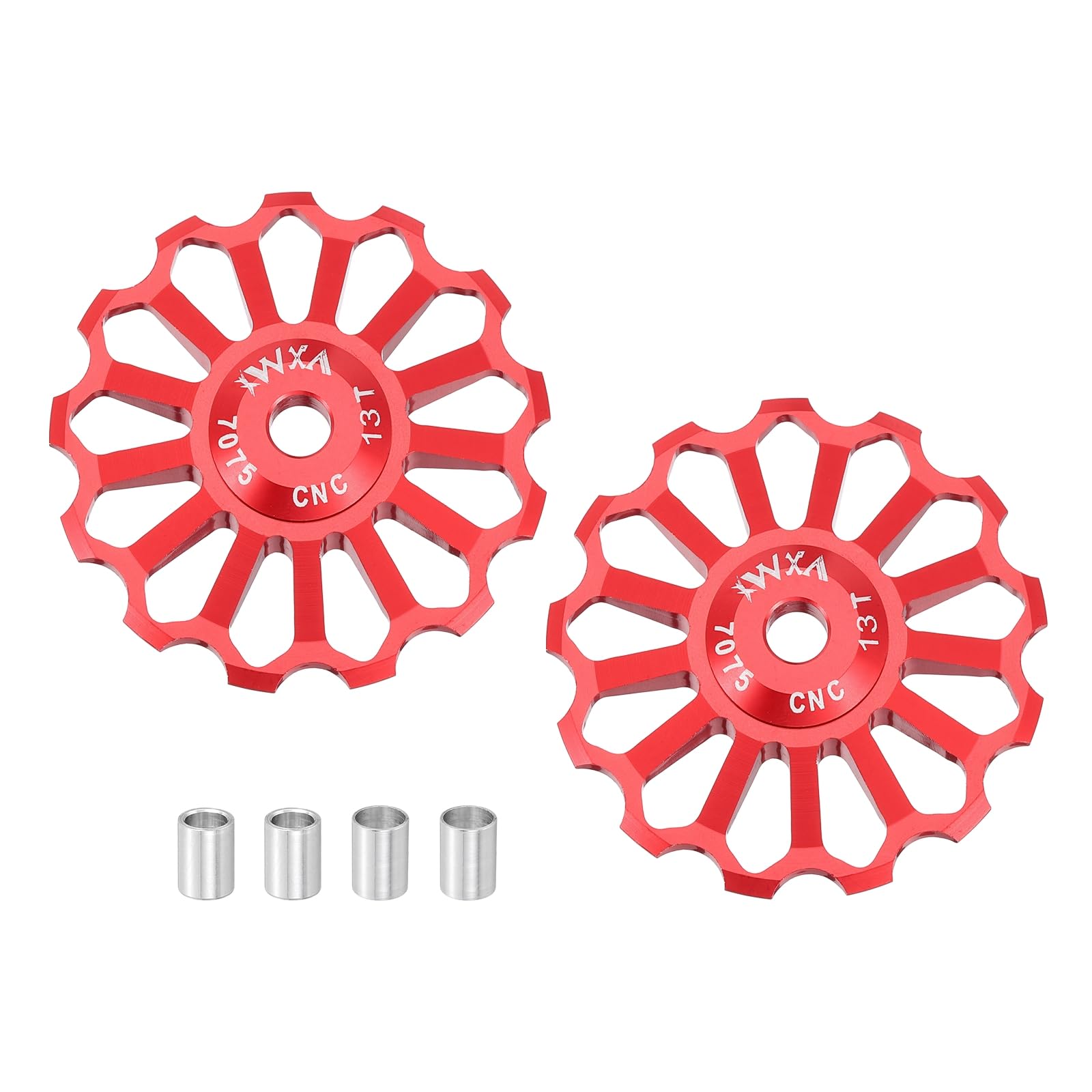 sourcing map 2 Set Bicycle Rear Derailleur Pulley 13T Ceramic Bearing Wheel Aluminum Alloy Guide Roller Wheels for 8/9/10/11 Speed Transmission System Road Bike Mountain Bike MTB BMX, Red