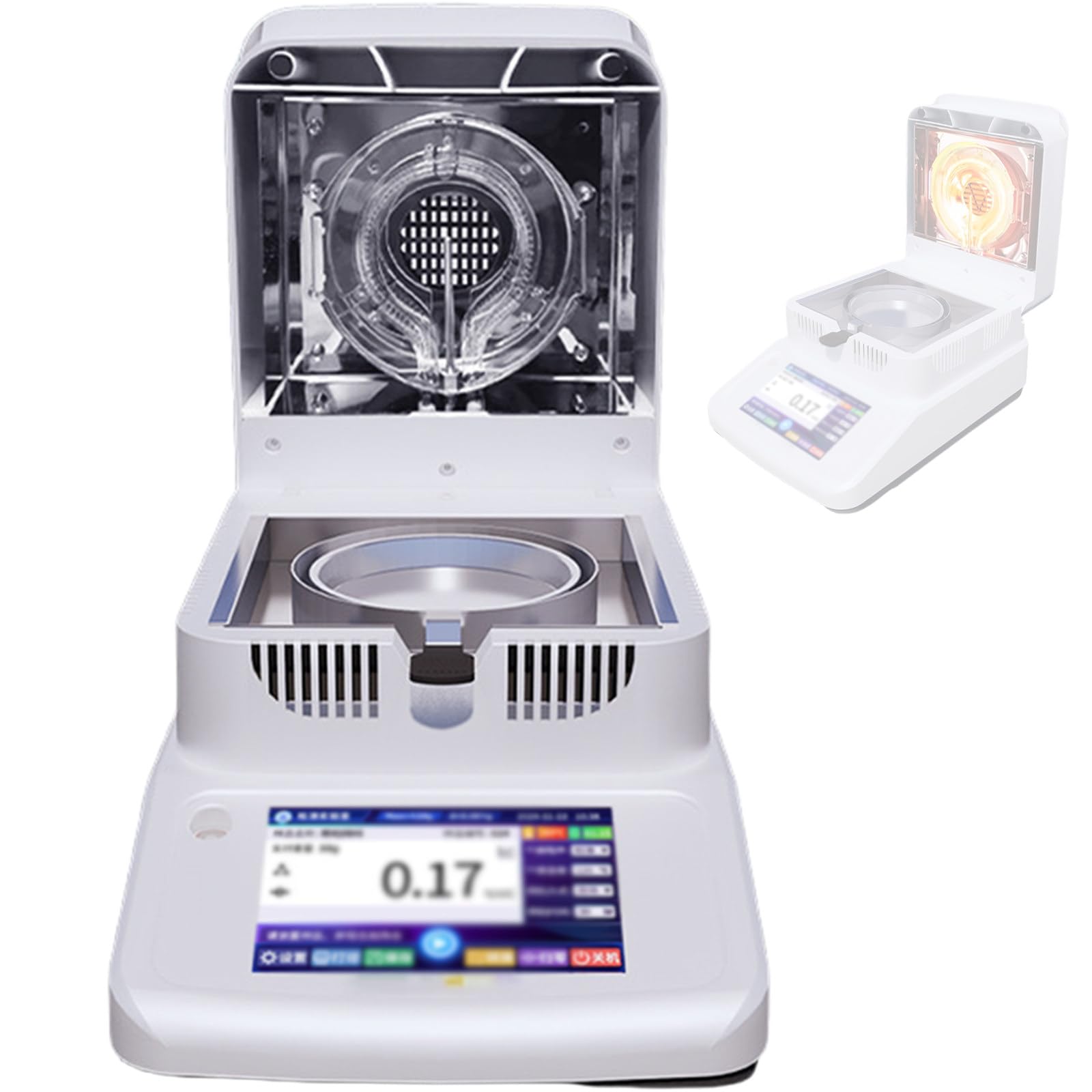 Sjyclaviger Moisture Analyzer Machine, Halogen Moisture Analyzer Accuracy 0.001g, Water Content Test with 0.01% Readability, for Lab Test Analysis, 5-inch Touch Screen 2mg
