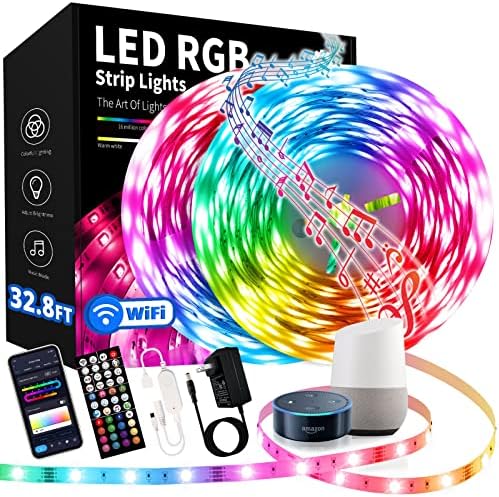 LISTOCASA Dreamcolor led Light Strips 32.8ft,WiFi Led Lights (2 Rolls of 16.4ft) with RGB+IC Led Lights 16 Million Colors,with 44 Keys Remote Strips Light for Bedroom Decoration