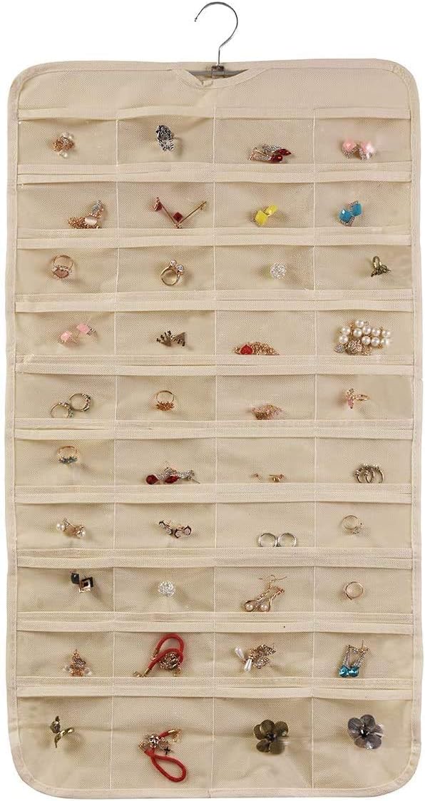 ComboCube Beige 80 Pockets Hanging Jewelry Organizer(Hanger Included)