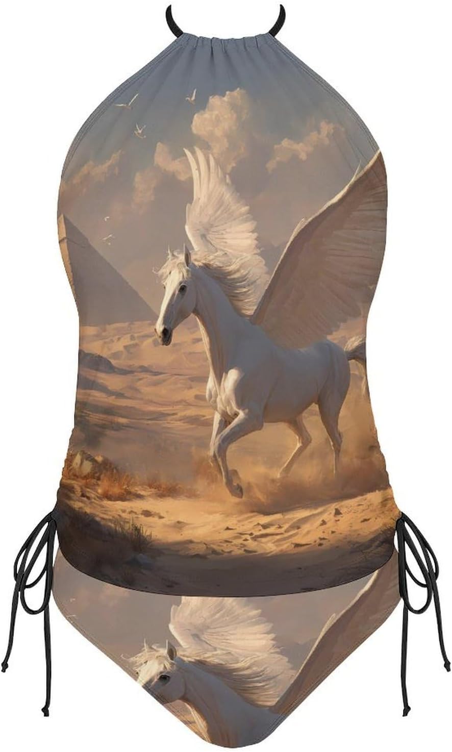 Pegasus Galloping in Desert Women Tankini 2 Piece Swim Bathing Suits | tummy control,high neck top with bottom,swimwear,swimsuits