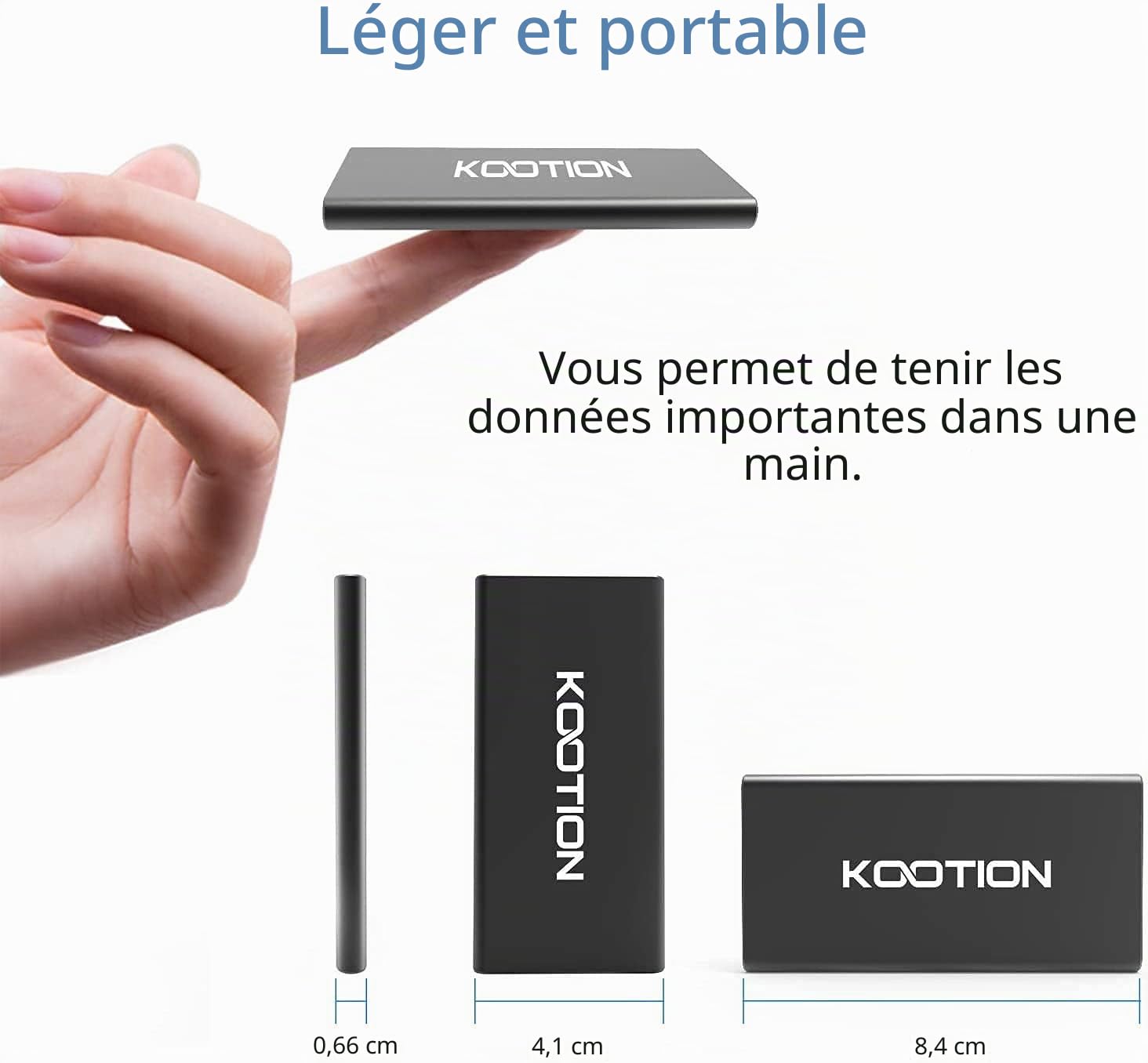 KOOTION Disque Dur Externe 250 Go SSD Ultra Mince Jusqu’à 550 Mo/s en Lecture USB 3.1 USB Type-C Solid State Drive avec 2*câbles Portable pour PC,Desktop,Laptop,Macbook,Smartphone