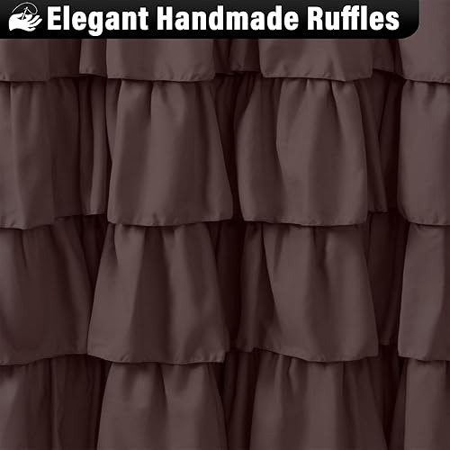 Miniatura 4 de Seasonwood Cortinas de ducha marrón para baño, cortina de ducha marrón oscuro, cortina de ducha con volantes marrones, cortina de ducha de tela