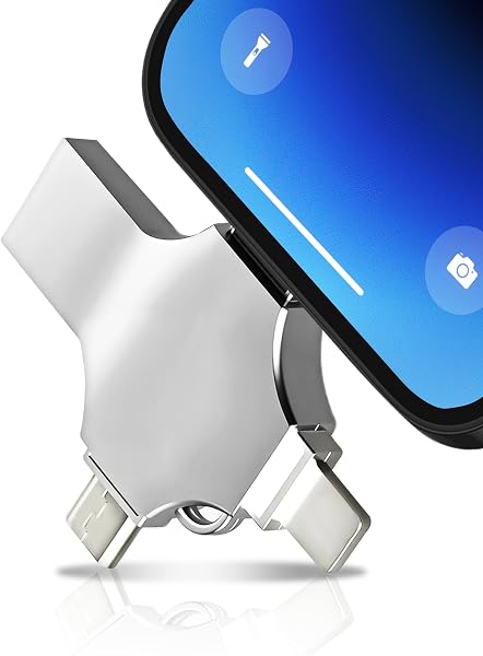 Clé USB 128 Go, 4-en-1 (iOS/USB-C/Micro-USB/USB-A), sans Application, Lecteur Flash pour iPhone, iPad, Android, PC et Mac, Extension de Stockage Externe pour Photos et Vidéos - 1