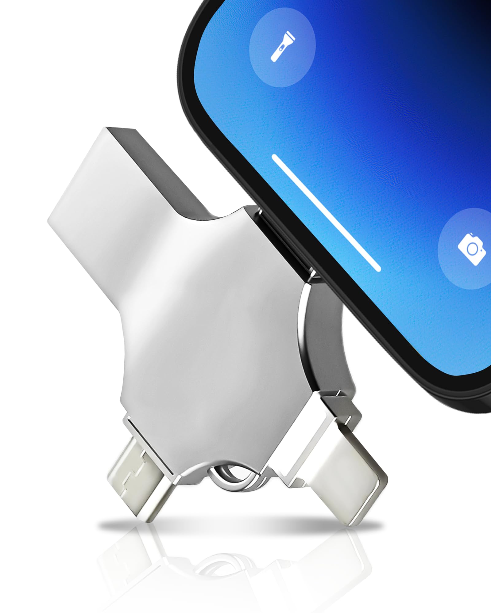 Clé USB 128 Go, 4-en-1 (iOS/USB-C/Micro-USB/USB-A), sans Application, Lecteur Flash pour iPhone, iPad, Android, PC et Mac, Extension de Stockage Externe pour Photos et Vidéos