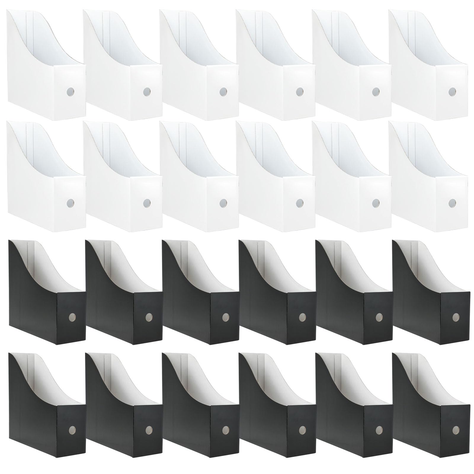 Limitliho 24 Pack Cardboard Magazine Holder, Magazine File Holder for Home, Office, Desk, 10.6'' H×10.2'' L ×3.5''W Magazine Storage Box (12 Pack White and 12 Pack Black)